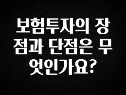 요즘 이게 유행 보험투자의 장점과 단점은 무엇인가요? 알려드립니다