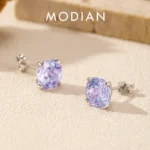인기 넘치는 MODIAN 925 스털링 실버 우아한 바이올렛 로즈 컷 큐빅 지르코니아 웨딩 약혼 귀걸이 여성을위한 파인 쥬얼리 잠깐 확인해보세요