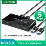 꾸준한인기 UGREEN USB KVM 스위치 USB 3.0 2.0 스위처 KVM 스위치 Windows10 PC 키보드 마우스 프린터 2 PCs 공유 4 장치 USB 스위치 실시간 리뷰입니다