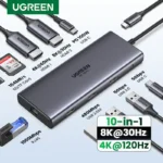 런칭 UGREEN 듀얼 HDMI USB-C 허브 8K 4K HDMI 어댑터 MacBook Pro Air 노트북 USB 허브용 RJ45 USB3.0 PD 100W 도크가 포함된 10 in 1 분배기 실간 리뷰